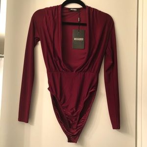 NEW WITH TAGS burgundy deepV plunge bodysuit sizeS